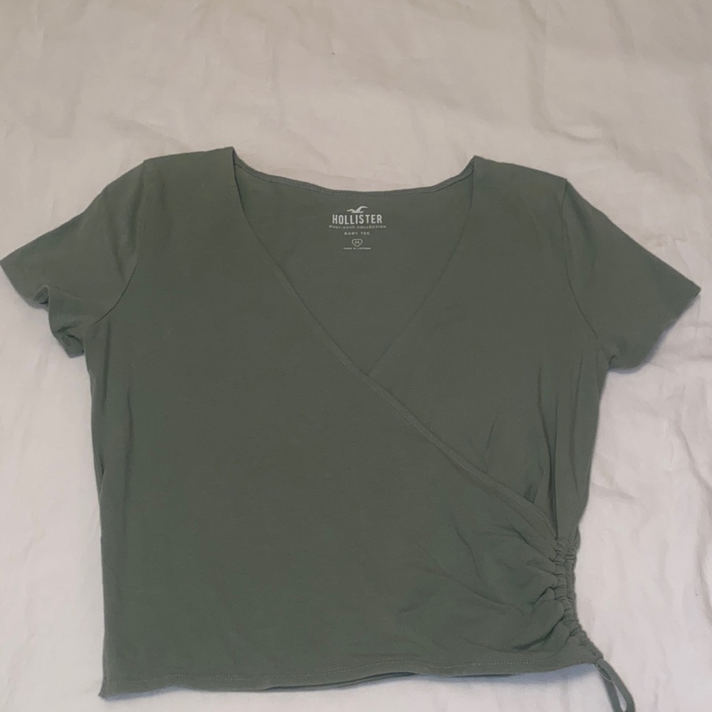Hollister Women's Sage Green Wrap Crop Top